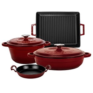 Bordo Döküm 7 Parça Set – Tencere, Sahan Ve Izgara Ile Şef Dokunuş