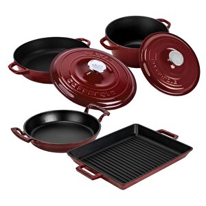 Bordo Döküm 7 Parça Set – Tencere, Sahan Ve Izgara Ile Şef Dokunuş