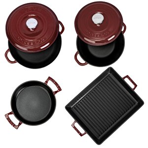 Bordo Döküm 7 Parça Set – Tencere, Sahan Ve Izgara Ile Şef Dokunuş
