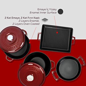 Lava Bordo Döküm 7 Parça Set – Tencere, Sahan Ve Izgara Ile Şef Dokunuş