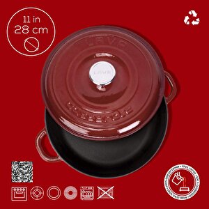 Lava Döküm Yuvarlak Çok Amaçlı Yayvan Tencere New Heritage Serisi Çap(ø)28cm.-bordo