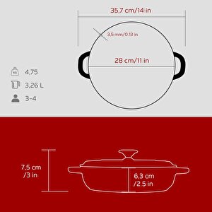 Lava Döküm Yuvarlak Çok Amaçlı Yayvan Tencere New Heritage Serisi Çap(ø)28cm.-bordo