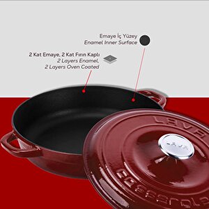 Lava Döküm Yuvarlak Çok Amaçlı Yayvan Tencere New Heritage Serisi Çap(ø)28cm.-bordo