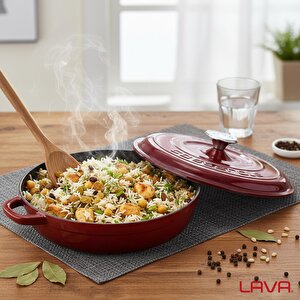 Lava Döküm Yuvarlak Çok Amaçlı Yayvan Tencere New Heritage Serisi Çap(ø)28cm.-bordo