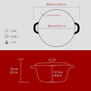 Lava Döküm Yuvarlak Tencere Döküm Demir Kapak New Heritage Serisi Çap(ø)26cm.-bordo
