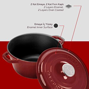Lava Döküm Yuvarlak Tencere Döküm Demir Kapak New Heritage Serisi Çap(ø)26cm.-bordo