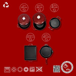 Lava Döküm Bordo Serisi Set – Tencere, Tava, Sahan Ve Izgara Bir Arada