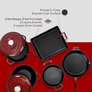 Lava Döküm Bordo Serisi Set – Tencere, Tava, Sahan Ve Izgara Bir Arada