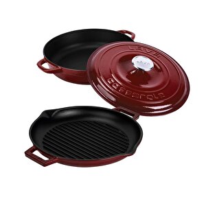 Bordo Serisi Döküm 3 Parça Set – Tencere Ve Izgara Ile Sofralarda Fark Yaratın