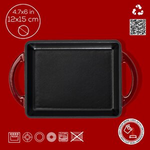 Lava Döküm Dikdörtgen Sahan Döküm Demir Yekpare Çift Kulplu Ölçü 12x15cm.-bordo