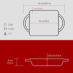 Lava Döküm Dikdörtgen Sahan Döküm Demir Yekpare Çift Kulplu Ölçü 12x15cm.-bordo