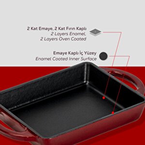 Lava Döküm Dikdörtgen Sahan Döküm Demir Yekpare Çift Kulplu Ölçü 12x15cm.-bordo