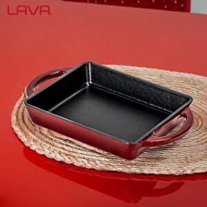 Lava Döküm Dikdörtgen Sahan Döküm Demir Yekpare Çift Kulplu Ölçü 12x15cm.-bordo