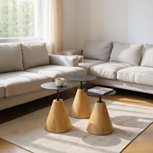 Üçlü Yuvarlak Mantar Zigon Sehpa Seti No:451 | Salon Sehpa Takımı