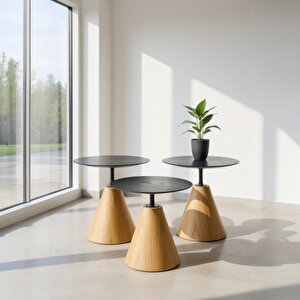 Üçlü Yuvarlak Mantar Zigon Sehpa Seti No:451 | Salon Sehpa Takımı