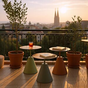 Üçlü Mantar Zigon Sehpa Seti No:553 | Rehome Renkli Yuvarlak Mdf Modern Sehpa Takımı