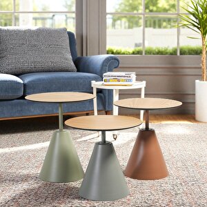 Üçlü Mantar Zigon Sehpa Seti No:553 | Rehome Renkli Yuvarlak Mdf Modern Sehpa Takımı