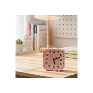 Desenli Kare Masa Saati, Pembe, 15x15 Pembe