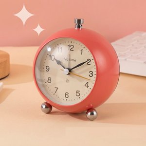 Işıklı ve Alarmlı Retro Tasarım Metal Küre Masa Saati - Dekoratif Çalar Saat kırmızı Kırmızı
