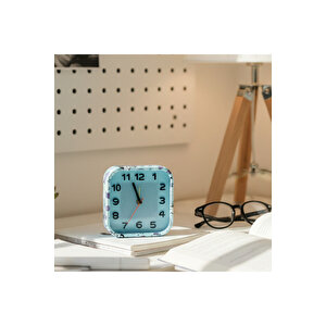 Desenli Kare Masa Saati, Mavi, 13x13 Mavi