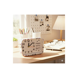 Desenli Dikdörtgen Masa Saati, Beyaz, 18x13 Beyaz