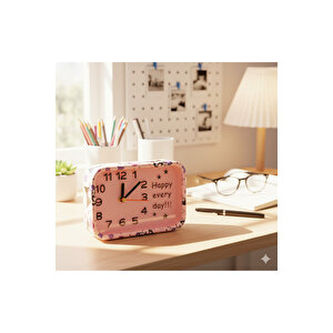 Desenli Dikdörtgen Masa Saati, Pembe, 18x13 Pembe