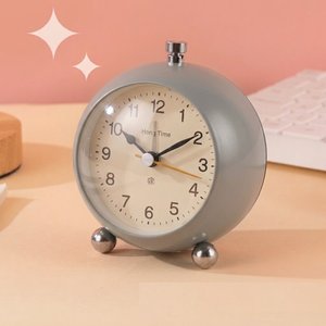Işıklı ve Alarmlı Retro Tasarım Metal Küre Masa Saati - Dekoratif Çalar Saat gri 4253 Gri