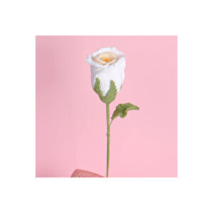 Gül Örgü Çiçek, Tek Dal, Beyaz, 40 Cm Beyaz