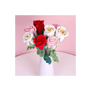 Gül Örgü Çiçek, Tek Dal, Beyaz, 40 Cm Beyaz