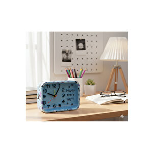 Desenli Dikdörtgen Masa Saati, Mavi, 18x13 Mavi