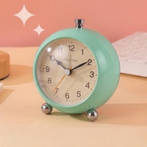 Işıklı ve Alarmlı Retro Tasarım Metal Küre Masa Saati - Dekoratif Çalar Saat Yeşil