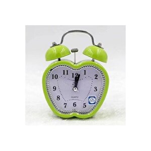 Taşlı Elma Mini Metal Masa Saati, Alarmlı Ve Işıklı, Yeşil, 13x10 Yeşil