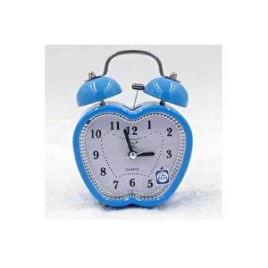 Taşlı Elma Mini Metal Masa Saati, Alarmlı Ve Işıklı, Mavi, 13x10 Mavi