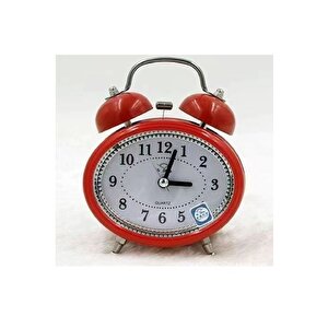 Taşlı Oval Mini Metal Masa Saati, Alarmlı Ve Işıklı, Kırmızı, 12x8 Kırmızı