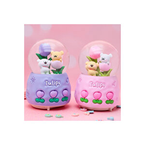 Laleler Büyük Boy Kar Küresi Işıklı, Müzikli, Püskürtmeli, Pembe, 16x12 Pembe