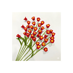 Gelincik Örgü Çiçek, Tek Dal, Kırmızı, 40 Cm Kırmızı
