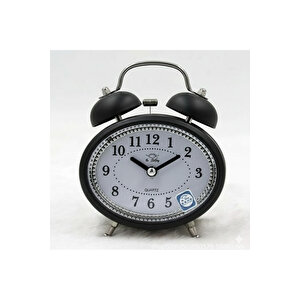 Taşlı Oval Mini Metal Masa Saati, Alarmlı Ve Işıklı, Siyah, 12x8 Siyah