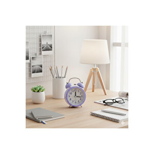 Yuvarlak Masa Saati, Alarmlı Ve Işıklı, Mor, 14x10 Mor