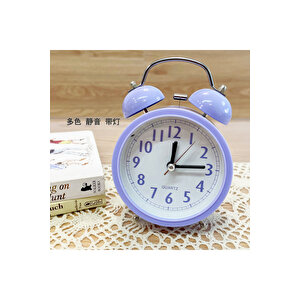 Yuvarlak Masa Saati, Alarmlı Ve Işıklı, Mor, 14x10 Mor