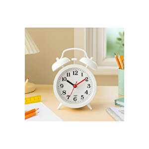 Alarmlı Mini Masa Saati, Beyaz, 12x8 Beyaz