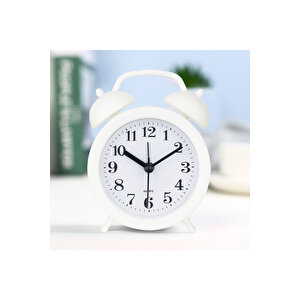Alarmlı Mini Masa Saati, Beyaz, 12x8 Beyaz