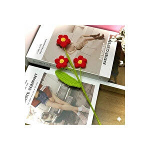 Papatya Örgü Çiçek, Tek Dal, Kırmızı, 40 Cm Kırmızı