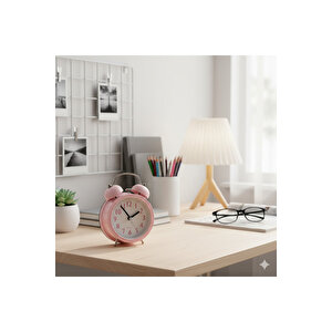 Yuvarlak Masa Saati, Alarmlı Ve Işıklı, Pembe, 14x10 Pembe