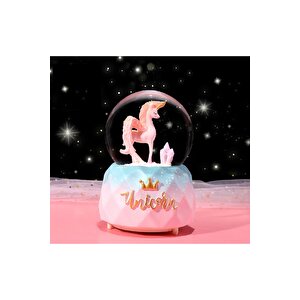Unicorn Büyük Boy Kar Küresi Işıklı, Müzikli, Püskürtmeli, Pembe, 16x12 Pembe