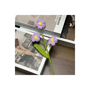 Papatya Örgü Çiçek, Tek Dal, Mor, 40 Cm Mor