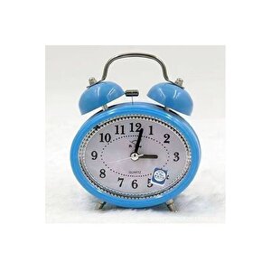 Taşlı Oval Mini Metal Masa Saati, Alarmlı Ve Işıklı, Mavi, 12x8 Mavi
