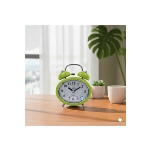 Taşlı Oval Mini Metal Masa Saati, Alarmlı Ve Işıklı, Yeşil, 12x8 Yeşil