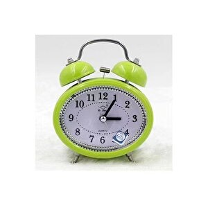 Taşlı Oval Mini Metal Masa Saati, Alarmlı Ve Işıklı, Yeşil, 12x8 Yeşil