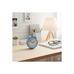 Yuvarlak Masa Saati, Alarmlı Ve Işıklı, Mavi, 14x10 Mavi