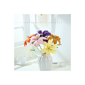 Zambak Örgü Çiçek, Tek Dal, Kırmızı, 45 Cm